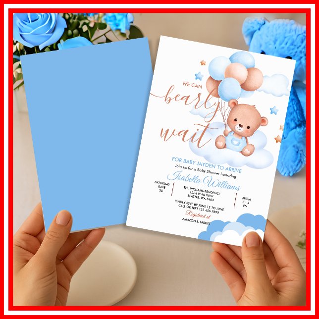 Invitation On peut attendre le Baby shower bleu (Créateur téléchargé)
