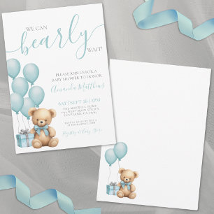 Invitation On peut attendre le Baby shower bleu