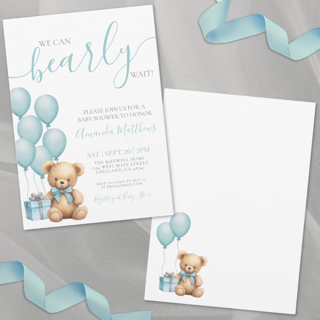 Invitation On peut attendre le Baby shower bleu (We Can Bearly Wait Boy Baby Shower Invitation)