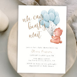 Invitation On Peut Attendre Le Baby shower Bleu Balloon