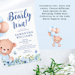 Invitation On peut attendre le Baby shower bleu garçon