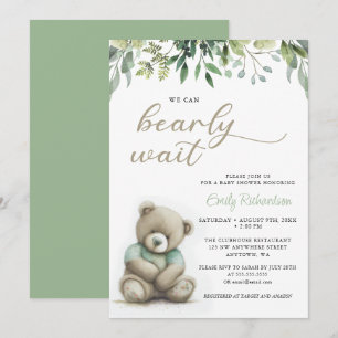 Invitation On Peut Attendre Le Baby shower Boho Teddy Bear Bo