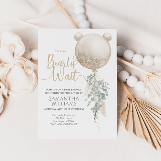 Invitation On peut attendre le Baby shower de Balloon Pampas (Créateur téléchargé)