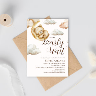 Invitation On peut attendre le Baby shower de la lune nuageus