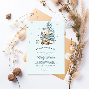 Invitation On peut attendre le Baby shower de l'ours de neige