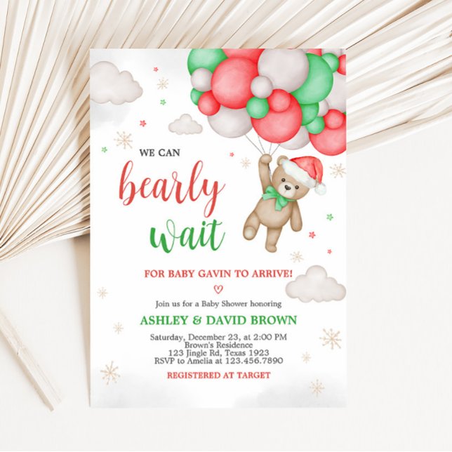 Invitation On peut attendre le Baby shower de Noël (Can Bearly Wait Christmas Baby Shower Invitation)