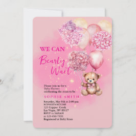 Invitation On peut attendre le baby shower d'hydrangée rose