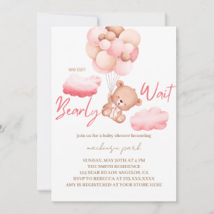 Invitation On peut attendre le Baby shower d'ours rose