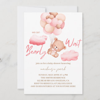 Invitation On peut attendre le Baby shower d'ours rose
