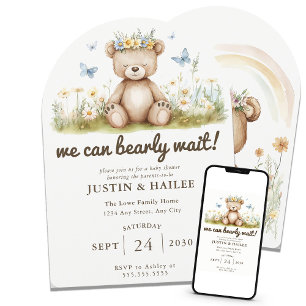 Invitation On peut attendre le Baby shower Fleur sauvage fill