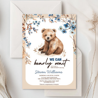 Invitation On peut attendre le Baby shower floral bleu