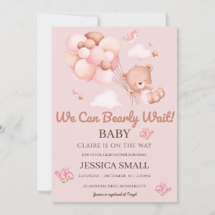 Invitation On peut attendre le Baby shower rose