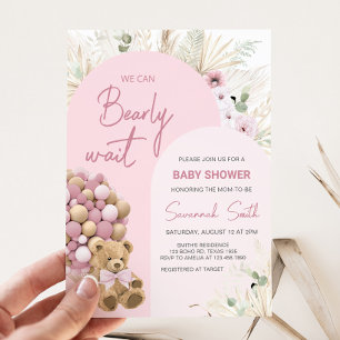 Invitation On peut attendre le Baby shower rose