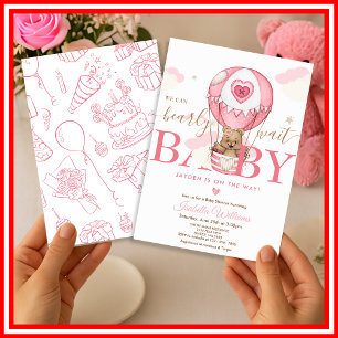 Invitation On peut attendre le Baby shower rose