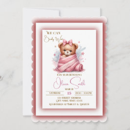 Invitation On peut attendre le Baby shower rose
