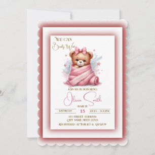 Invitation On peut attendre le Baby shower rose