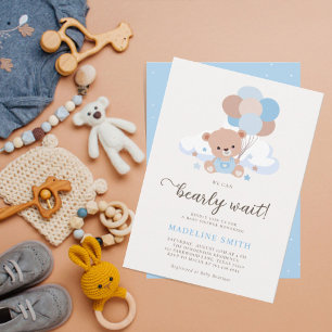 Invitation On Peut Attendre Le Baby shower Teddy Bear Garçon
