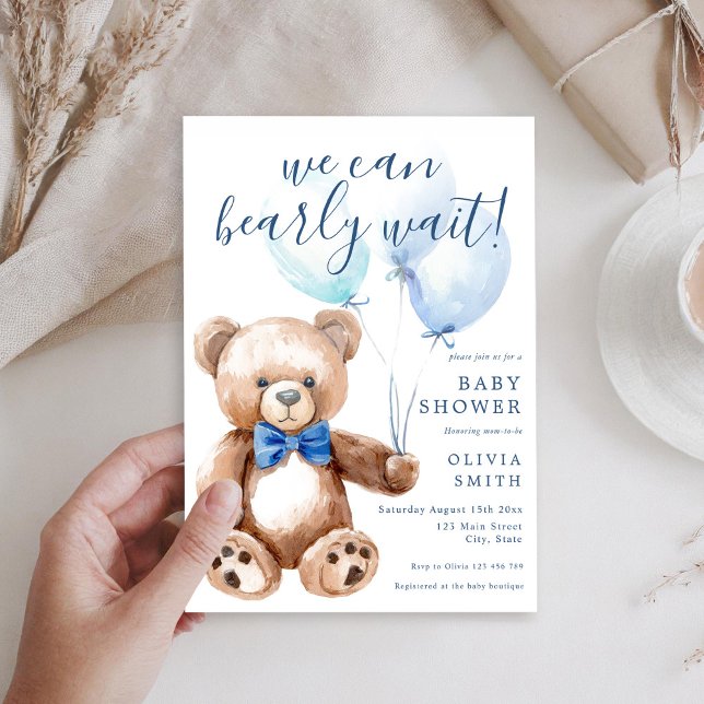 Invitation On Peut Attendre Le Baby shower Teddy Bear Garçon (Créateur téléchargé)