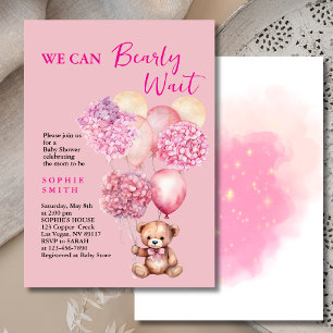 Invitation On peut attendre le ballon rose hydrangea