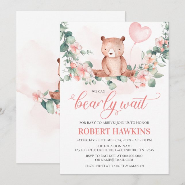 Invitation On peut attendre l'invitation Baby shower fille (Devant / Derrière)