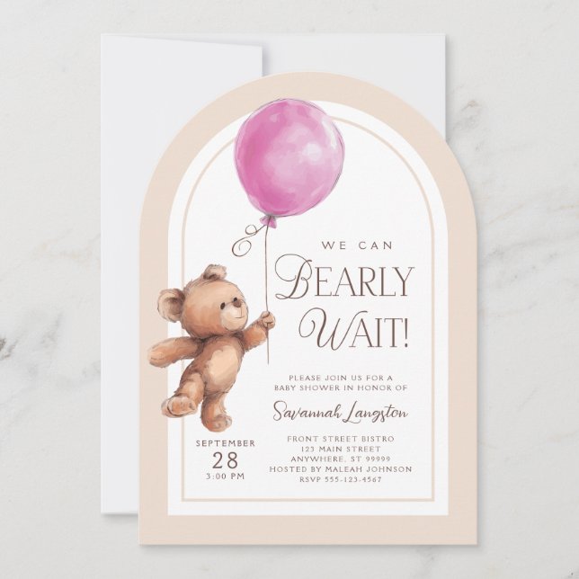 Invitation On peut attendre l'invitation Baby shower fille (Devant)