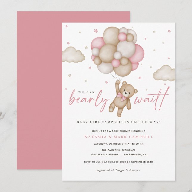Invitation On peut attendre l'invitation Baby shower fille (Devant / Derrière)