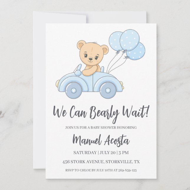 Invitation On peut attendre l'invitation Baby shower garçon (Devant)