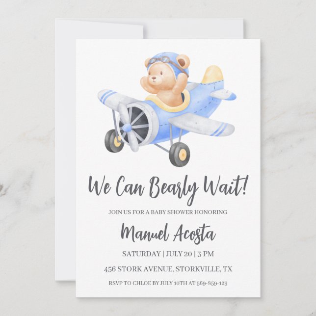 Invitation On peut attendre l'invitation Baby shower garçon (Devant)