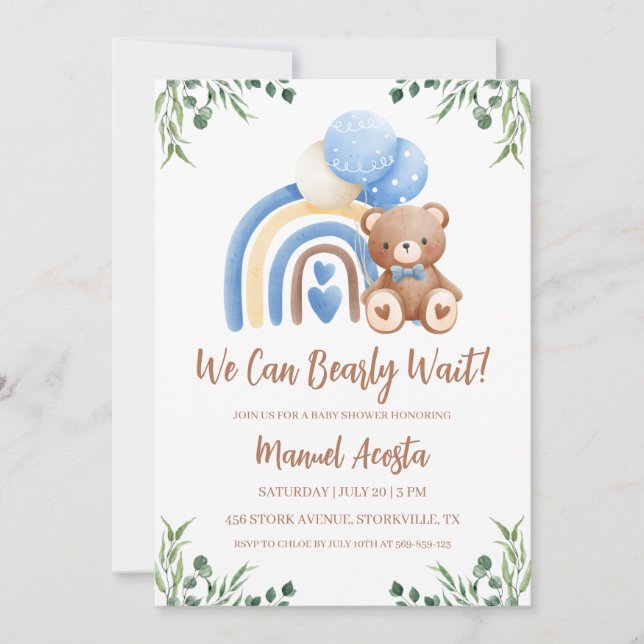 Invitation On peut attendre l'invitation Baby shower garçon (Devant)