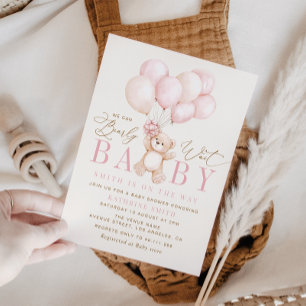 Invitation On peut attendre l'invitation Baby shower rose