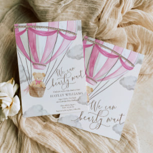 Invitation On peut attendre l'invitation de Baby shower rose