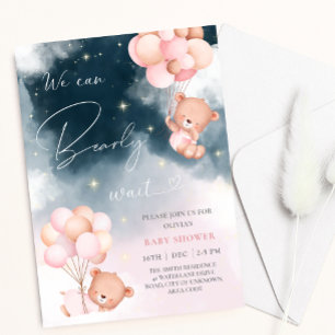Invitation On Peut Attendre L'Ours Ballons Fille Baby shower
