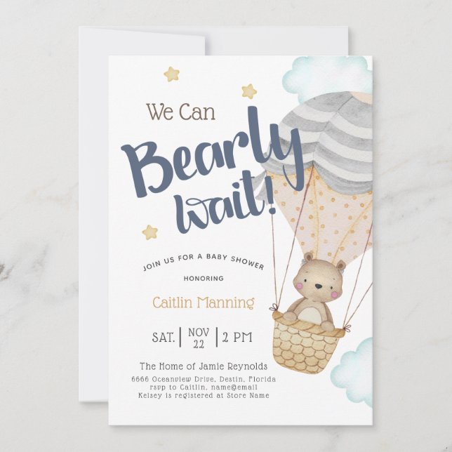 Invitation On Peut Attendre Neutre Baby shower Ours En Teddy (Devant)
