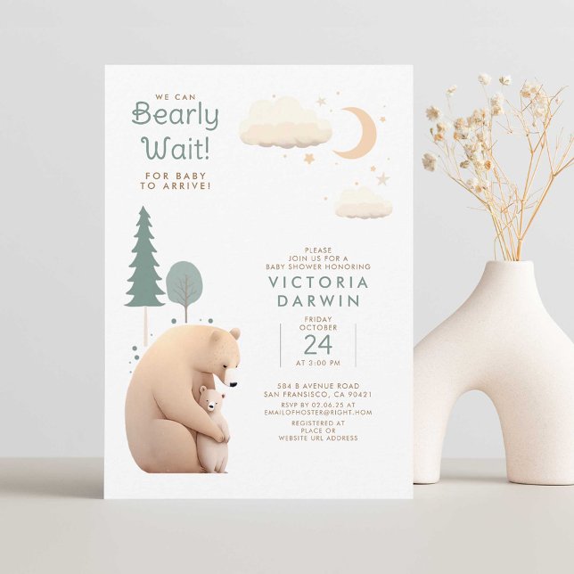 Invitation On peut attendre prématurément - mignon Baby showe (We Can Bearly Wait - Bear Mother and Cub Cute Baby Shower Invitations)