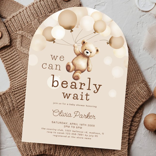Invitation On Peut Attendre Rapidement Baby shower Ours Brown (Créateur téléchargé)