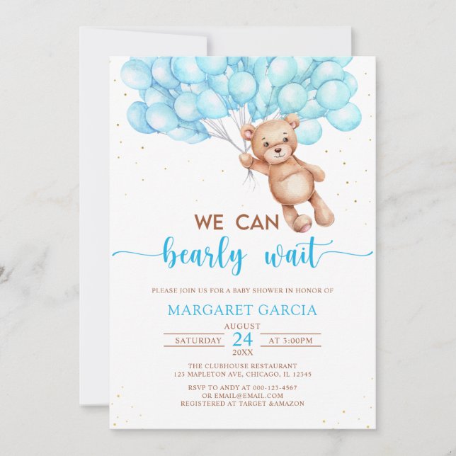 Invitation On Peut Attendre Teddy Bear Baby shower (Devant)