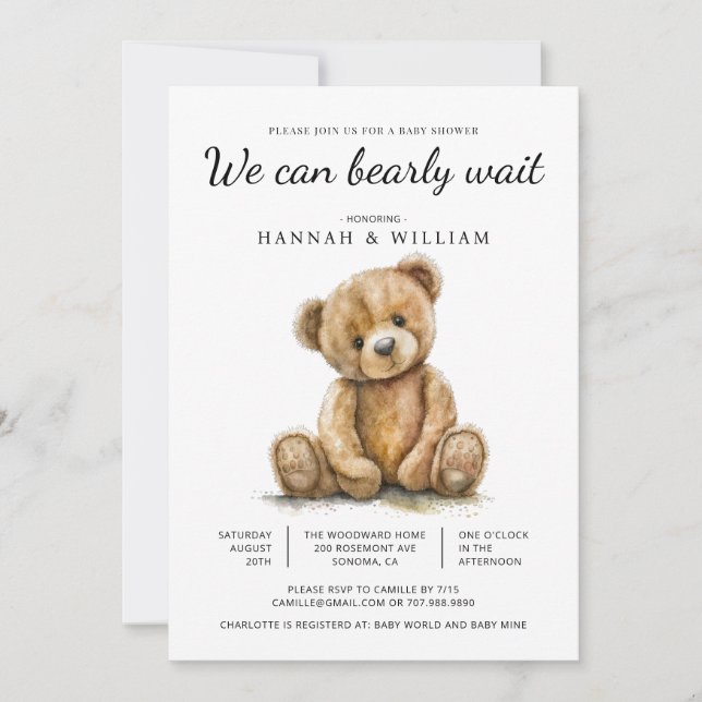Invitation On Peut Attendre Teddy Bear Baby shower (Devant)