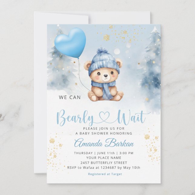 Invitation On peut attendre Teddy Bear Baby shower (Devant)