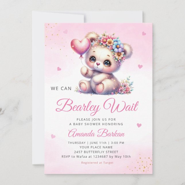 Invitation On Peut Attendre Teddy Bear Baby shower (Devant)