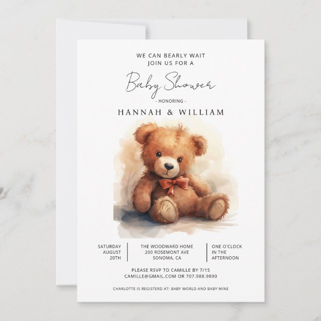 Invitation On Peut Attendre Teddy Bear Baby shower (Devant)