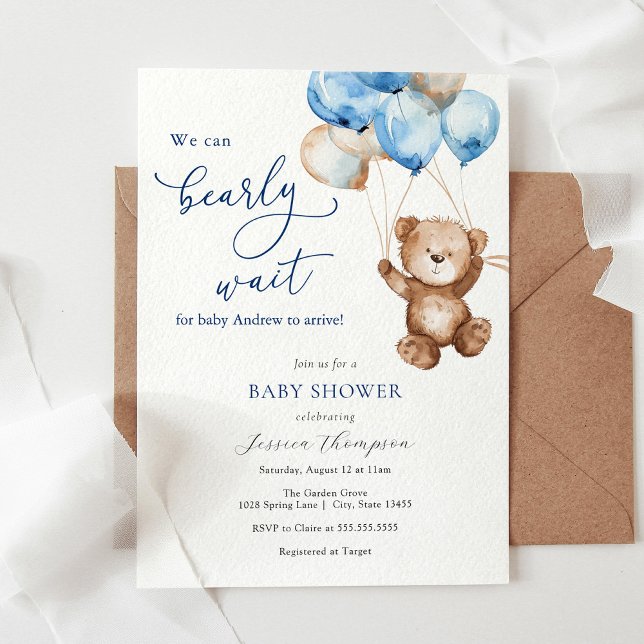 Invitation On Peut Attendre Teddy Bear Baby shower (Créateur téléchargé)