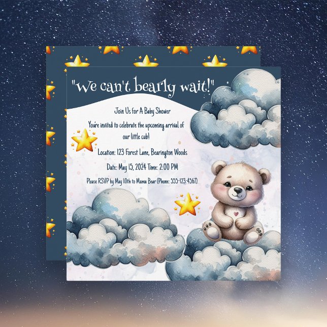 Invitation On Peut Attendre Teddy Bear Baby shower (we can bearly wait baby shower invitation card )