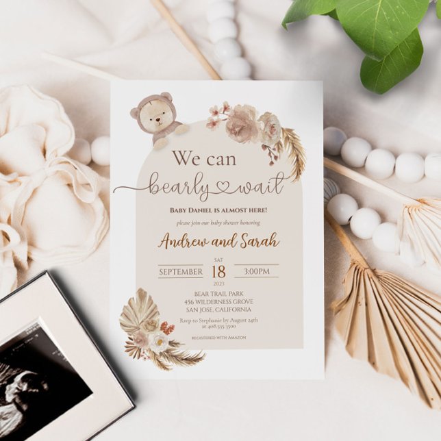 Invitation On Peut Attendre Teddy Bear Baby shower (Créateur téléchargé)