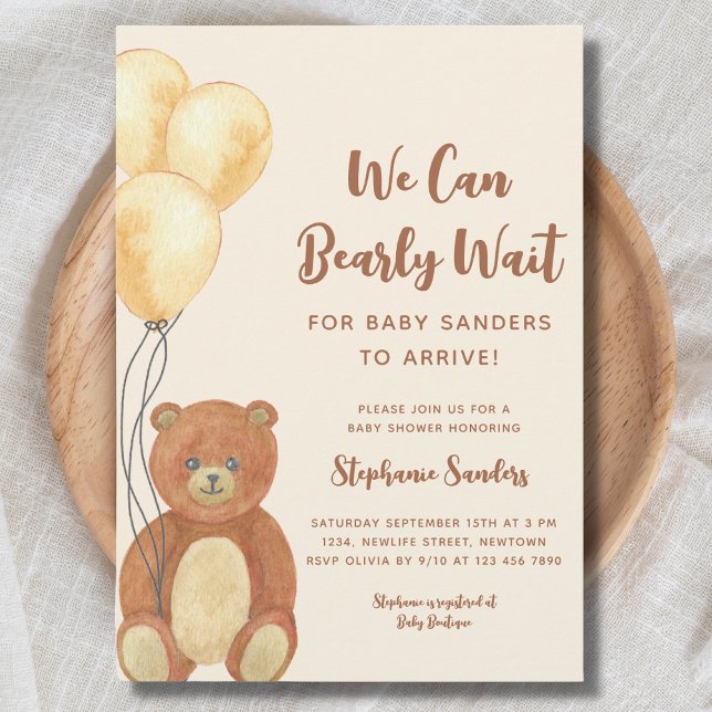 Invitation On Peut Attendre Teddy Bear Baby shower (Créateur téléchargé)