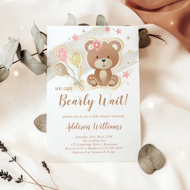 Invitation On Peut Attendre Teddy Bear Baby shower (Créateur téléchargé)