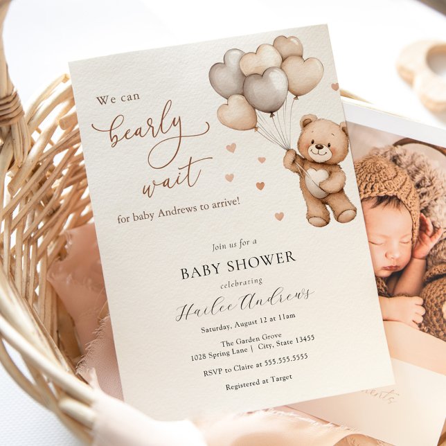 Invitation On Peut Attendre Teddy Bear Baby shower (Créateur téléchargé)