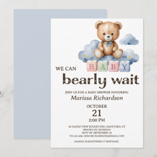 Invitation On Peut Attendre Teddy Bear Baby shower