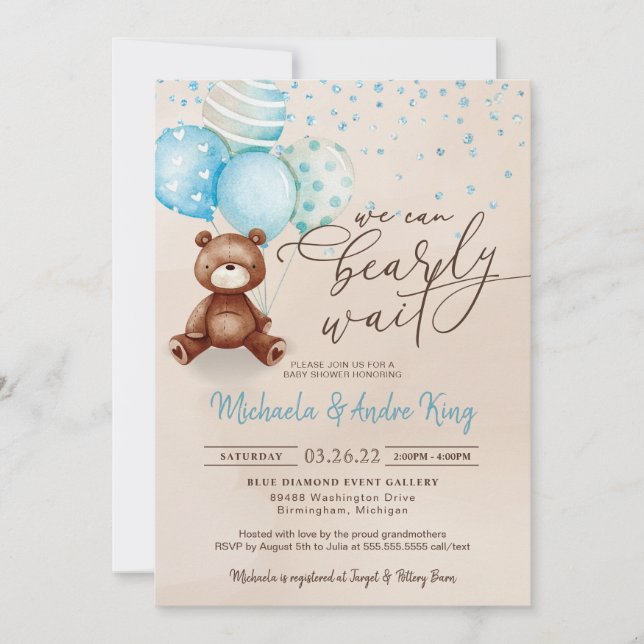 Invitation On Peut Attendre Teddy Bear Baby shower (Devant)