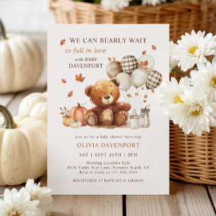Invitation On Peut Attendre Teddy Bear Baby shower d'automne