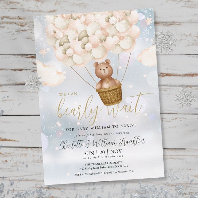 Invitation On Peut Attendre Teddy Bear Baby shower d'hiver (Créateur téléchargé)